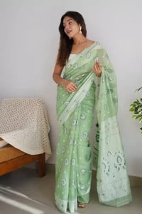 Pastel Soft Cotton Saree with Full Body Floral Weaving and White Jacquard Border  in Surat