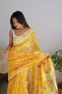 Pastel Soft Cotton Saree with Full Body Floral Weaving and White Jacquard Border  in Surat