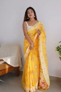 Pastel Soft Cotton Saree with Full Body Floral Weaving and White Jacquard Border  in Surat