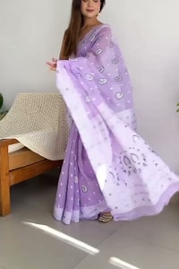 Pastel Soft Cotton Saree with Full Body Floral Weaving and White Jacquard Border  in Surat video 1