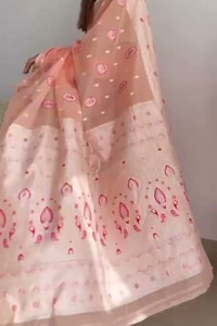 Pastel Soft Cotton Saree with Full Body Floral Weaving and White Jacquard Border  in Surat video 2