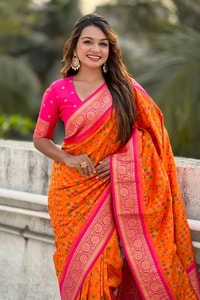 Patola Weave Banarasi Soft Silk Saree in Seven Contrast Colour Combinations with Zari Border  in Surat