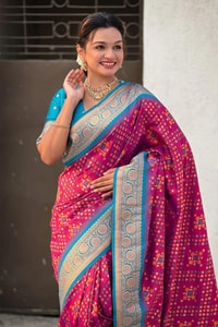 Patola Weave Banarasi Soft Silk Saree in Seven Contrast Colour Combinations with Zari Border  in Surat