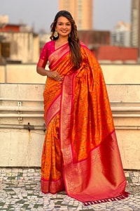 Patola Weave Banarasi Soft Silk Saree in Seven Contrast Colour Combinations with Zari Border  in Surat