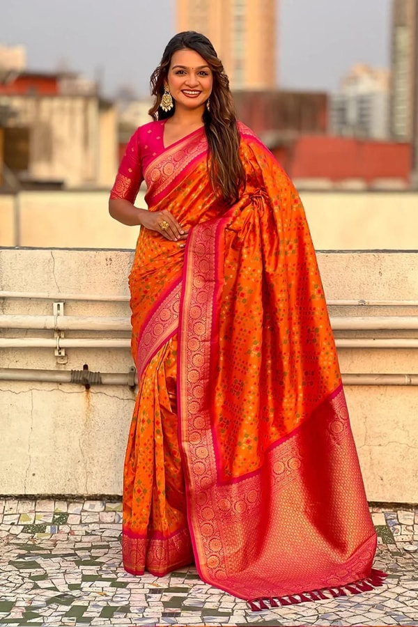 Patola Weave Banarasi Soft Silk Saree in Seven Contrast Colour Combinations with Zari Border  in Surat