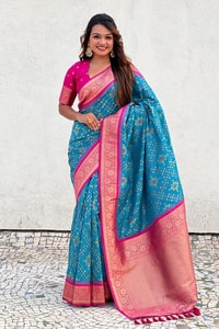 Patola Weave Banarasi Soft Silk Saree in Seven Contrast Colour Combinations with Zari Border  in Surat