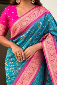 Patola Weave Banarasi Soft Silk Saree in Seven Contrast Colour Combinations with Zari Border  in Surat