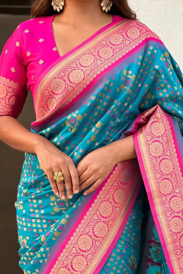 Patola Weave Banarasi Soft Silk Saree in Seven Contrast Colour Combinations with Zari Border  in Surat