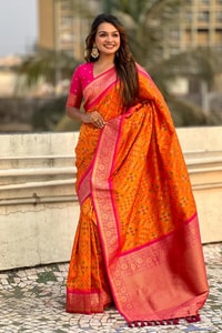 Patola Weave Banarasi Soft Silk Saree in Seven Contrast Colour Combinations with Zari Border  in Surat