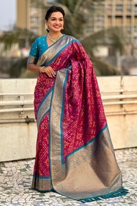 Patola Weave Banarasi Soft Silk Saree in Seven Contrast Colour Combinations with Zari Border  in Surat