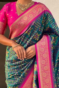 Patola Weave Banarasi Soft Silk Saree in Seven Contrast Colour Combinations with Zari Border  in Surat