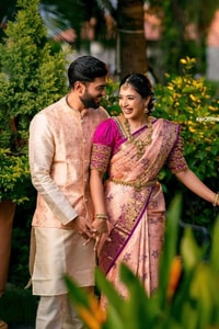 Peach Pink Banarasi Soft Silk Saree with Magenta Brocade Border and Zari Paisley Pallu  in Surat