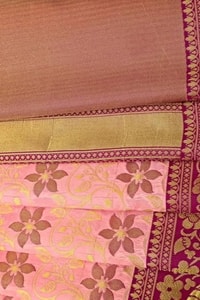 Peach Pink Banarasi Soft Silk Saree with Magenta Brocade Border and Zari Paisley Pallu  in Surat