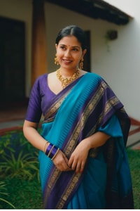 Peacock Blue Banarasi Soft Silk Saree with Navy Temple Border and Gold Zari Woven Pallu  in Surat