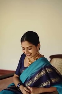 Peacock Blue Banarasi Soft Silk Saree with Navy Temple Border and Gold Zari Woven Pallu  in Surat video 1