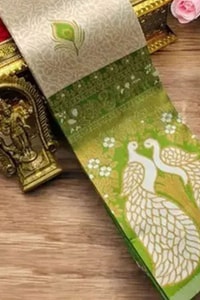 Peacock Pallu Banarasi Soft Silk Saree with Peacock Feather Buttas in Eleven Colourways  in Surat
