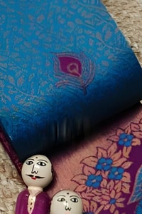 Peacock Pallu Banarasi Soft Silk Saree with Peacock Feather Buttas in Eleven Colourways  in Surat