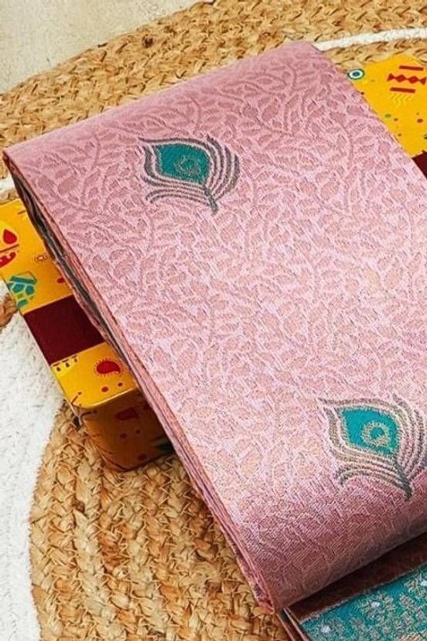 Peacock Pallu Banarasi Soft Silk Saree with Peacock Feather Buttas in Eleven Colourways  in Surat