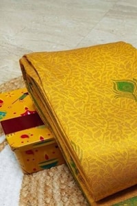 Peacock Pallu Banarasi Soft Silk Saree with Peacock Feather Buttas in Eleven Colourways  in Surat
