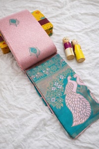 Peacock Pallu Banarasi Soft Silk Saree with Peacock Feather Buttas in Eleven Colourways  in Surat