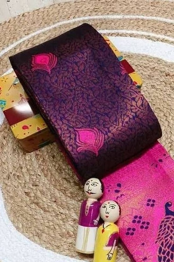 Peacock Pallu Banarasi Soft Silk Saree with Peacock Feather Buttas in Eleven Colourways  in Surat