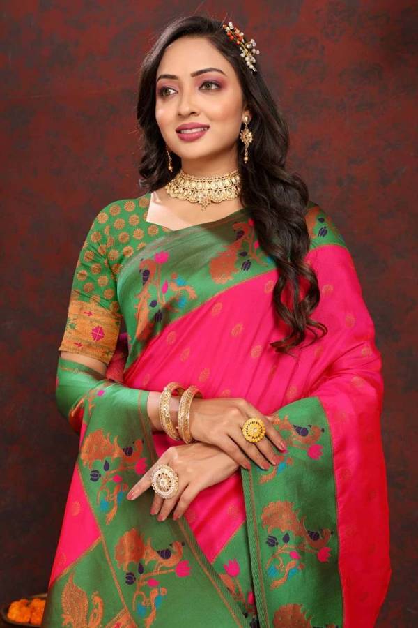Peacock Perfection Turning Peacock Meenakari Border on Luxurious Pethani Silk Design Saree  in Surat