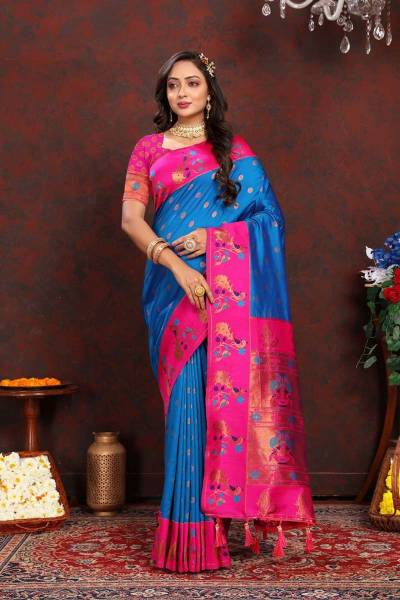 Peacock Perfection Turning Peacock Meenakari Border on Luxurious Pethani Silk Design Saree in Surat