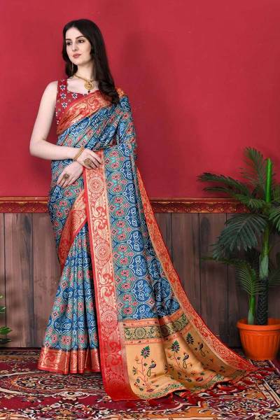 Peacock Splendor Soft Pethani Silk Saree with Digital Print Zari Weaving and Rich Pallu in Surat