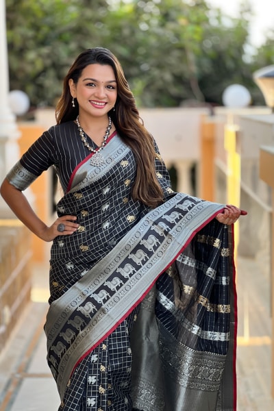 Pichwai Concept Soft Silk Saree with Elephant, Unicorn and Peacock Zari Motifs in Seven Shades in Surat