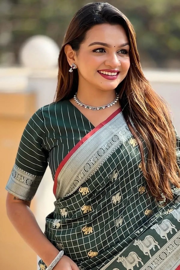 Pichwai Concept Soft Silk Saree with Elephant, Unicorn and Peacock Zari Motifs in Seven Shades  in Surat