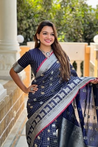 Pichwai Concept Soft Silk Saree with Elephant, Unicorn and Peacock Zari Motifs in Seven Shades  in Surat