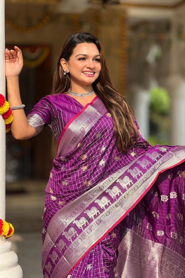 Pichwai Concept Soft Silk Saree with Elephant, Unicorn and Peacock Zari Motifs in Seven Shades  in Surat
