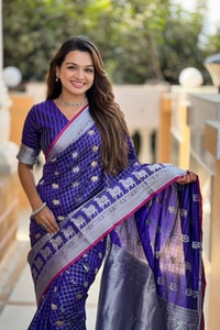 Pichwai Concept Soft Silk Saree with Elephant, Unicorn and Peacock Zari Motifs in Seven Shades  in Surat