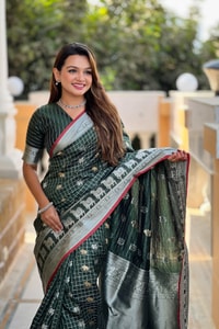 Pichwai Concept Soft Silk Saree with Elephant, Unicorn and Peacock Zari Motifs in Seven Shades  in Surat