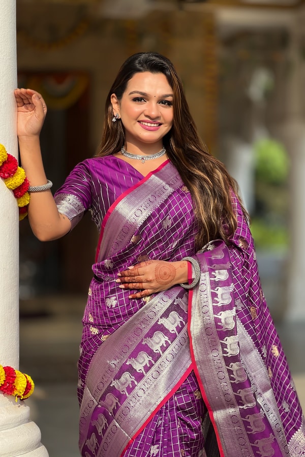 Pichwai Concept Soft Silk Saree with Elephant, Unicorn and Peacock Zari Motifs in Seven Shades  in Surat