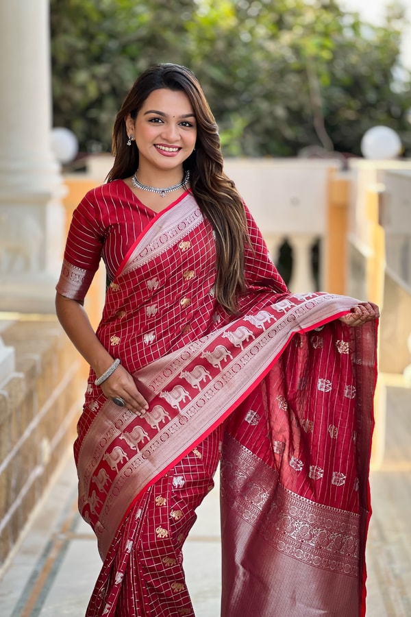 Pichwai Concept Soft Silk Saree with Elephant, Unicorn and Peacock Zari Motifs in Seven Shades  in Surat