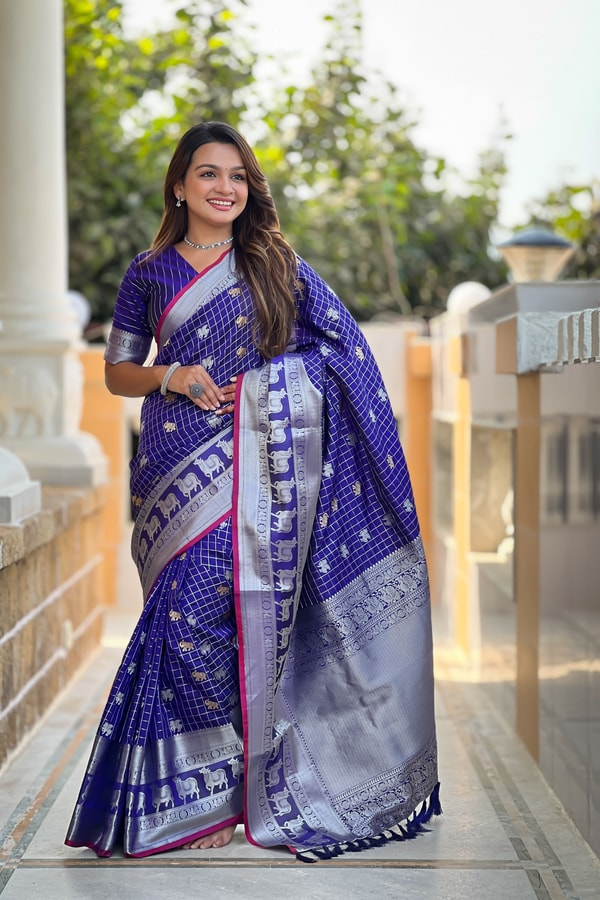 Pichwai Concept Soft Silk Saree with Elephant, Unicorn and Peacock Zari Motifs in Seven Shades  in Surat