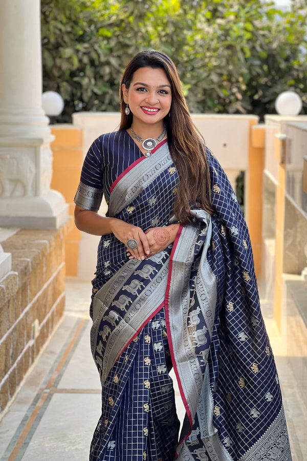 Pichwai Concept Soft Silk Saree with Elephant, Unicorn and Peacock Zari Motifs in Seven Shades  in Surat