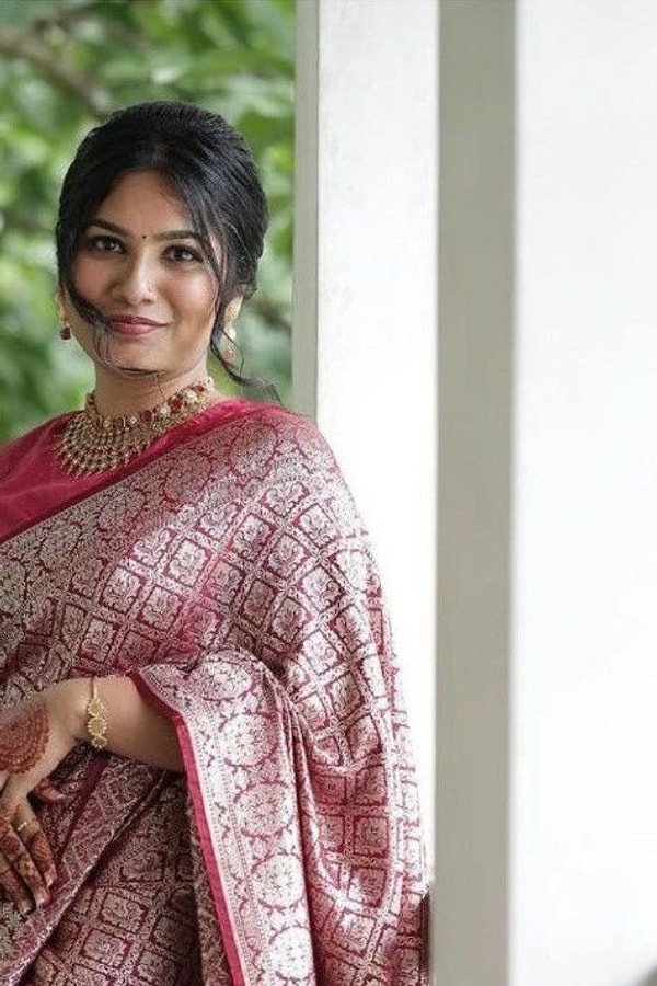 Pink Banarasi Soft Silk Saree with All-Over Silver Zari Floral Weave and Rich Pallu  in Surat