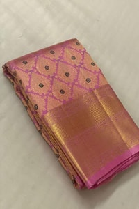Pink and Purple Banarasi Soft Silk Saree with Zari Jacquard Jaal and Broad Gold Border  in Surat