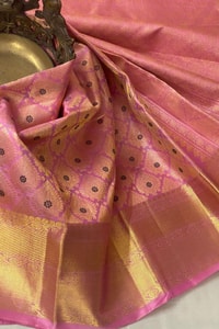 Pink and Purple Banarasi Soft Silk Saree with Zari Jacquard Jaal and Broad Gold Border  in Surat