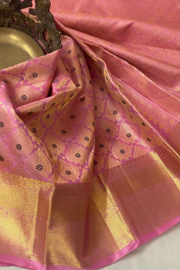Pink and Purple Banarasi Soft Silk Saree with Zari Jacquard Jaal and Broad Gold Border  in Surat
