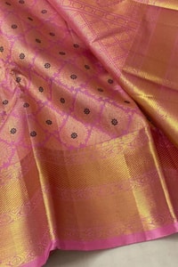 Pink and Purple Banarasi Soft Silk Saree with Zari Jacquard Jaal and Broad Gold Border  in Surat