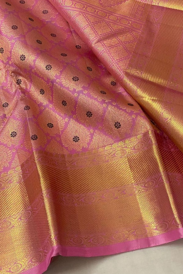 Pink and Purple Banarasi Soft Silk Saree with Zari Jacquard Jaal and Broad Gold Border  in Surat