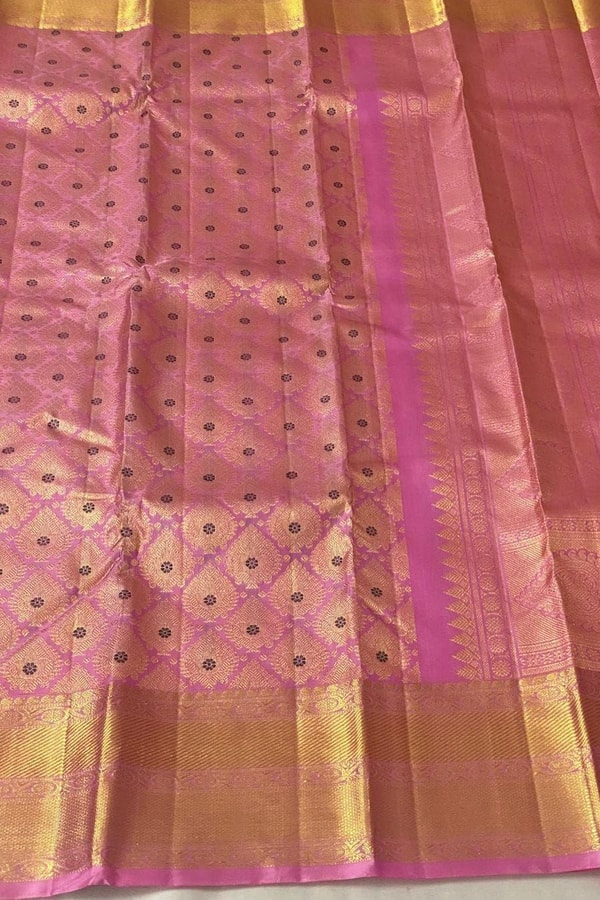 Pink and Purple Banarasi Soft Silk Saree with Zari Jacquard Jaal and Broad Gold Border  in Surat