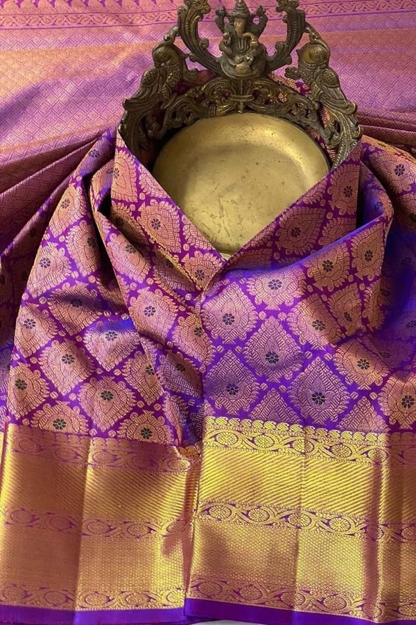 Pink and Purple Banarasi Soft Silk Saree with Zari Jacquard Jaal and Broad Gold Border  in Surat