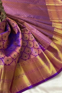 Pink and Purple Banarasi Soft Silk Saree with Zari Jacquard Jaal and Broad Gold Border  in Surat