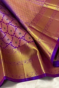 Pink and Purple Banarasi Soft Silk Saree with Zari Jacquard Jaal and Broad Gold Border  in Surat