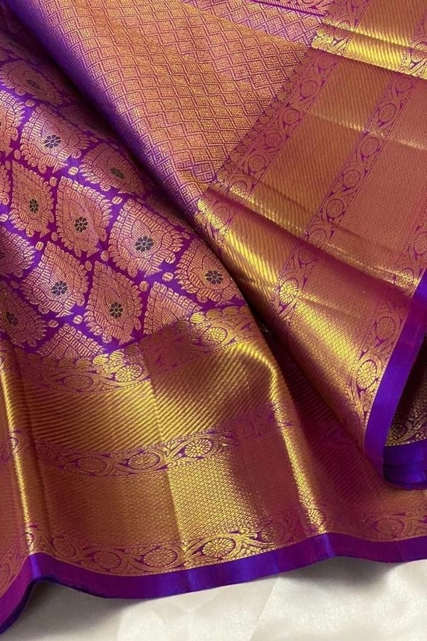 Pink and Purple Banarasi Soft Silk Saree with Zari Jacquard Jaal and Broad Gold Border  in Surat