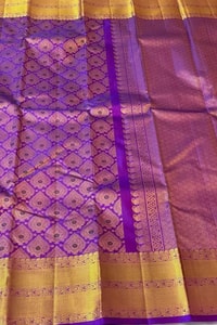 Pink and Purple Banarasi Soft Silk Saree with Zari Jacquard Jaal and Broad Gold Border  in Surat